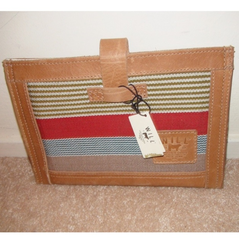 Will Leather Goods Weavers House 8” Tablet Sleeve Brown Leather Woven Canvas